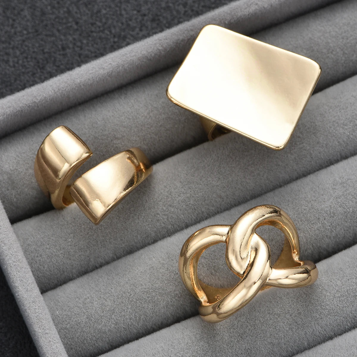 3 PCS Bold Statement Gold Ring Set