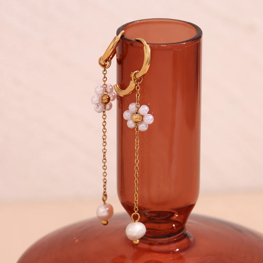 Pearl Flower Hoop Earrings