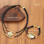 2 PCS Textured Gold Medallion Leather Set