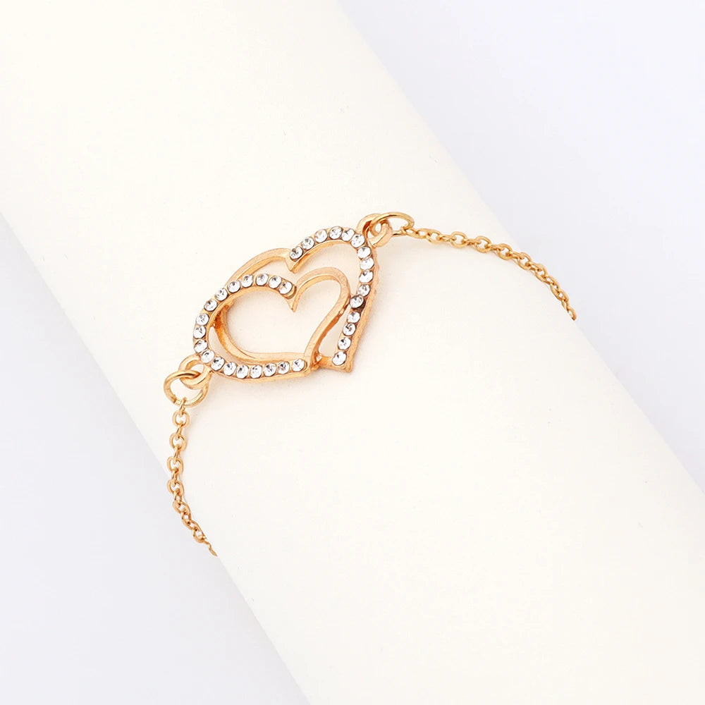 3 PCS Double Heart Crystal Jewelry Set