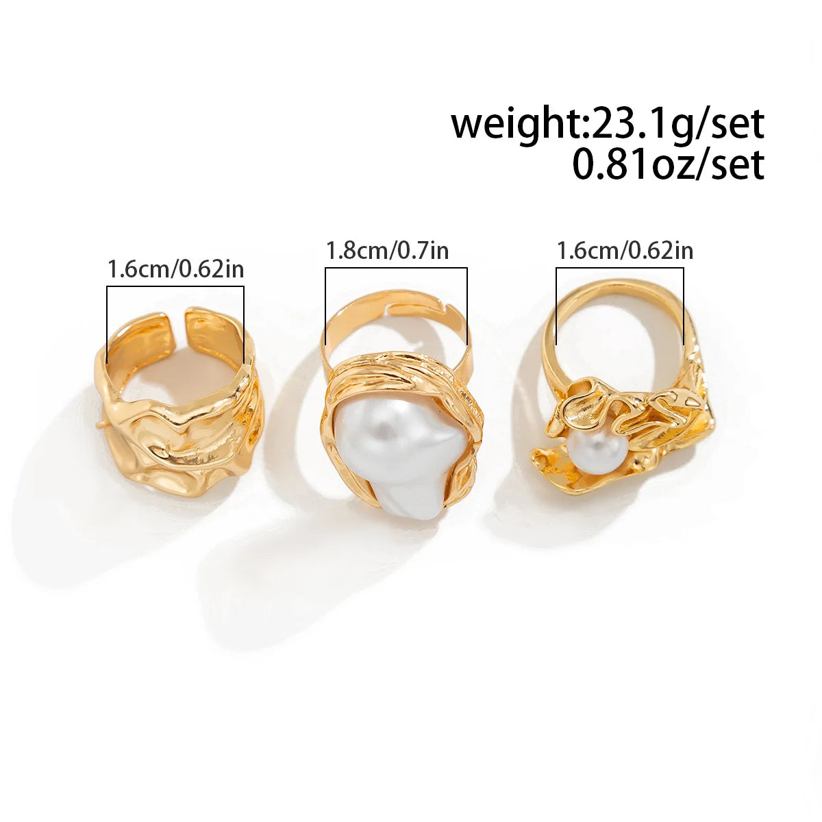 3 PCS Irregular Pearl Ring