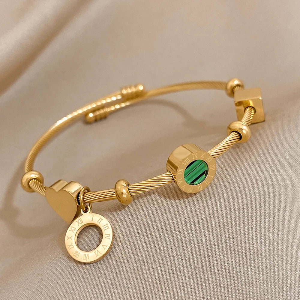 Malachite Roman Numerals Charm Bracelet