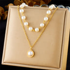 2 PCS Pearl Bead & Pendant Necklace Set