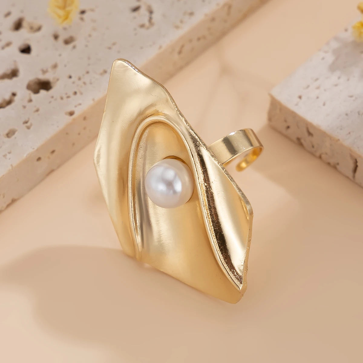 Irregular Geometric Pearl Ring