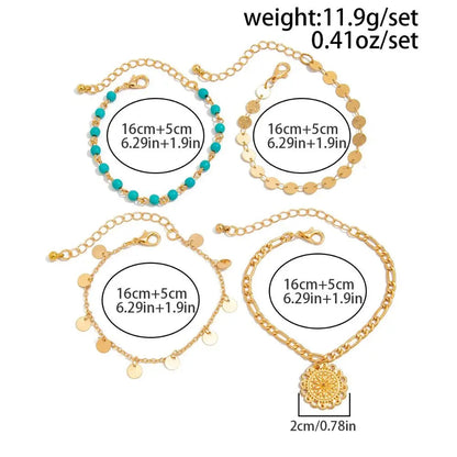 4 PCS Sequin & Sun Pendant Bracelet Set