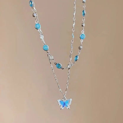 Blue Crystal Butterfly Necklace