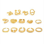 14 PCS Gold Punk Geometric Ring Set