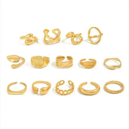 14 PCS Gold Punk Geometric Ring Set
