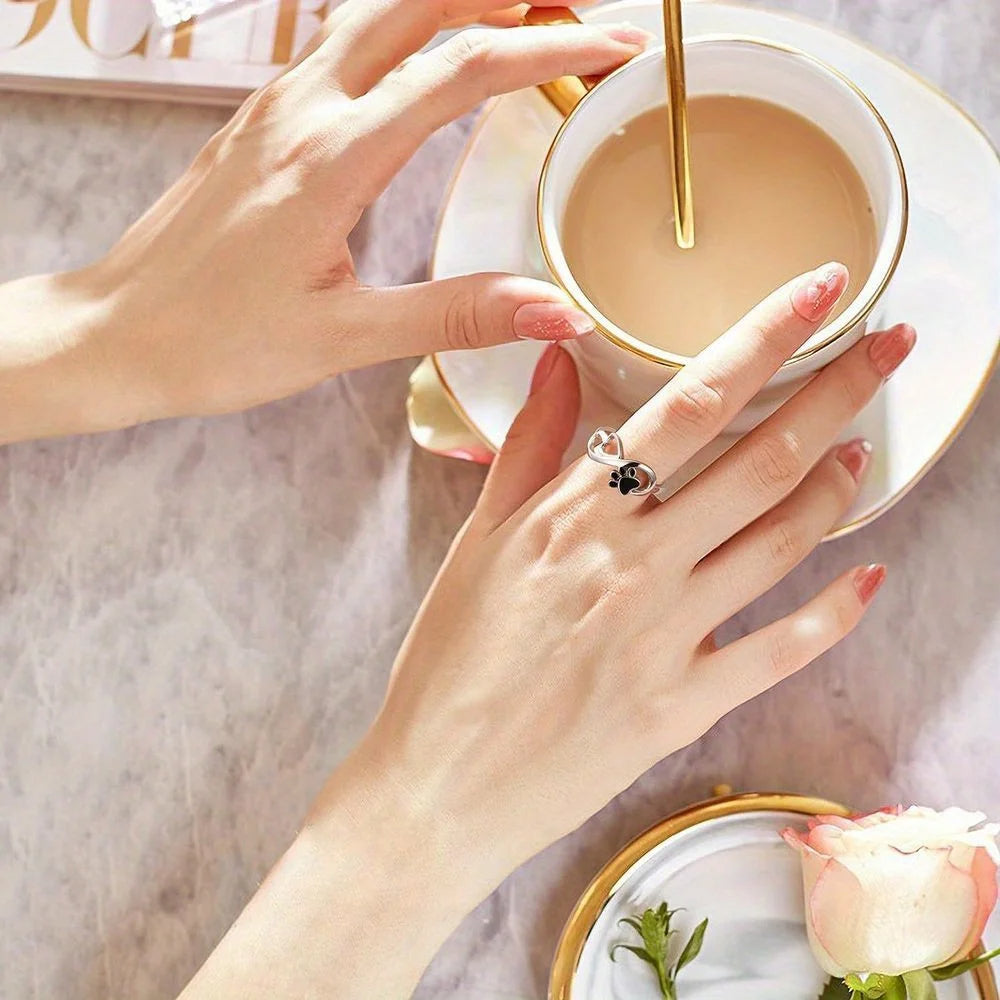 Infinity Dog Paw Heart Ring