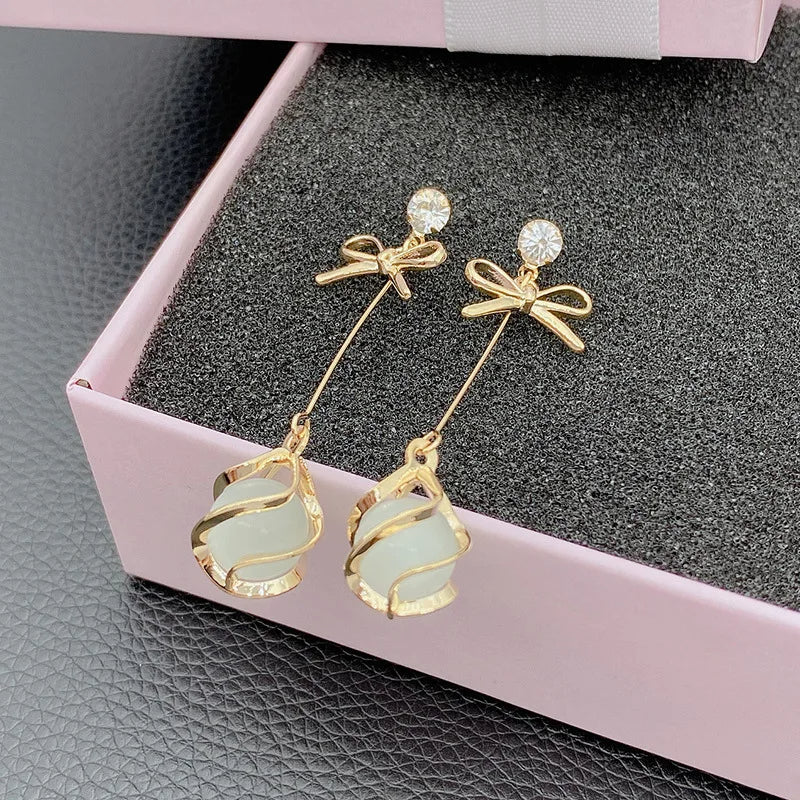 Opal Bowknot Dangle Earrings