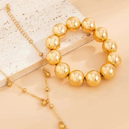 2 PCS Gold Beaded Ring Chain Bracelet Set