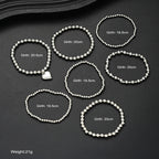 7 PCS Silver Heart Charm Beaded Bracelet Set