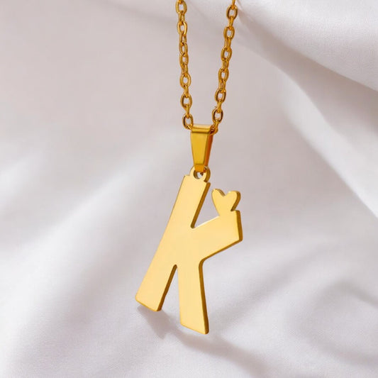 Gold Plated Initial Letter Love Necklace