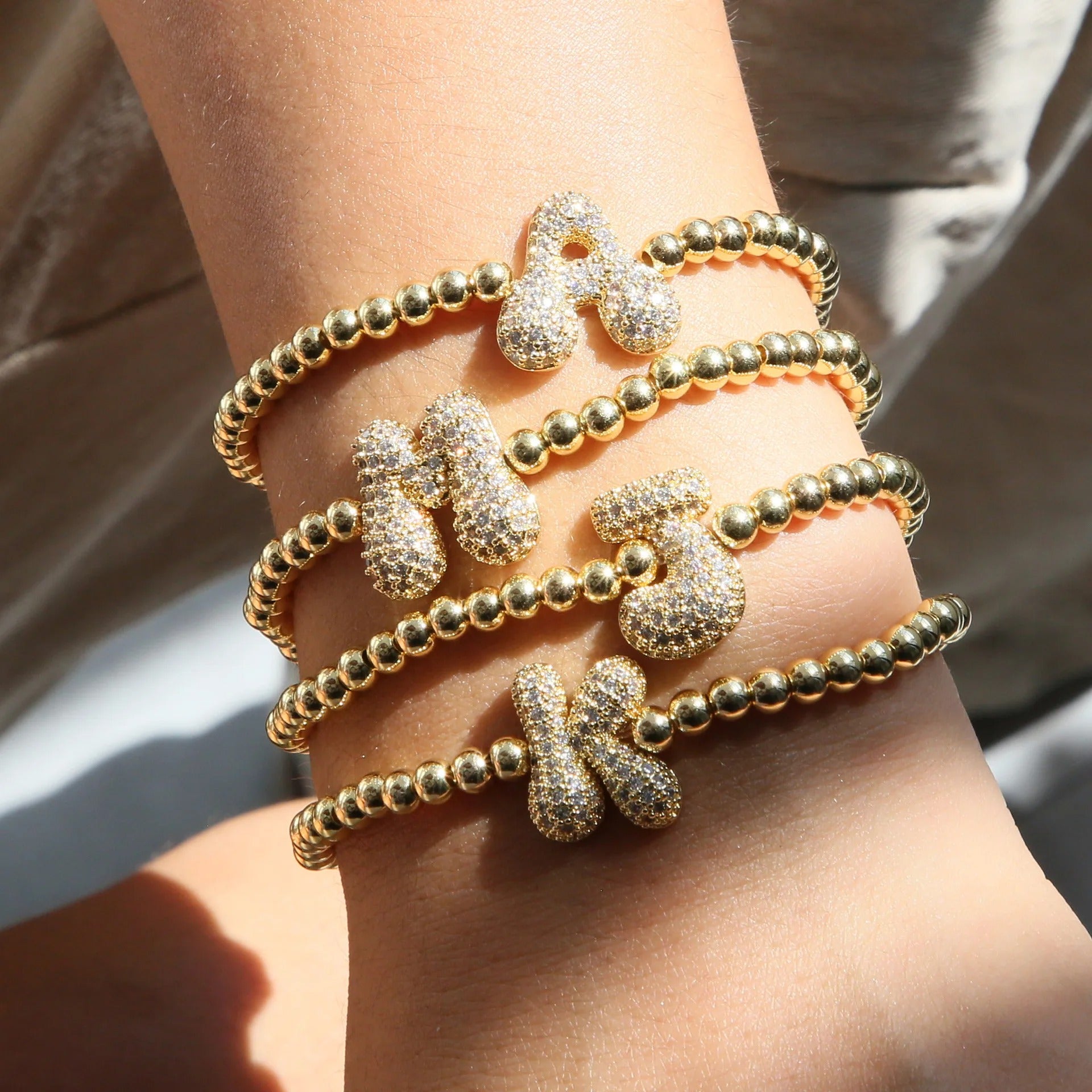 Beaded Bubble Initial Bracelet