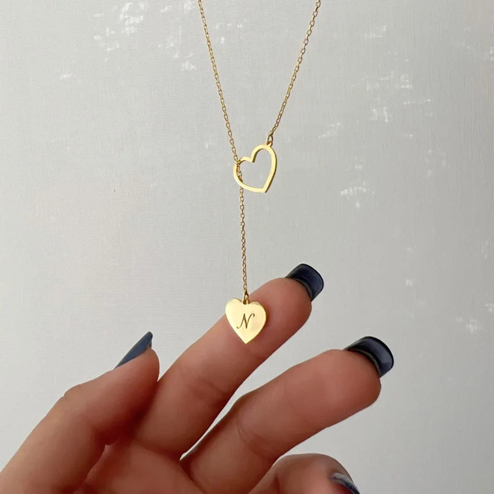 Personalized Carved Letter Heart Necklace