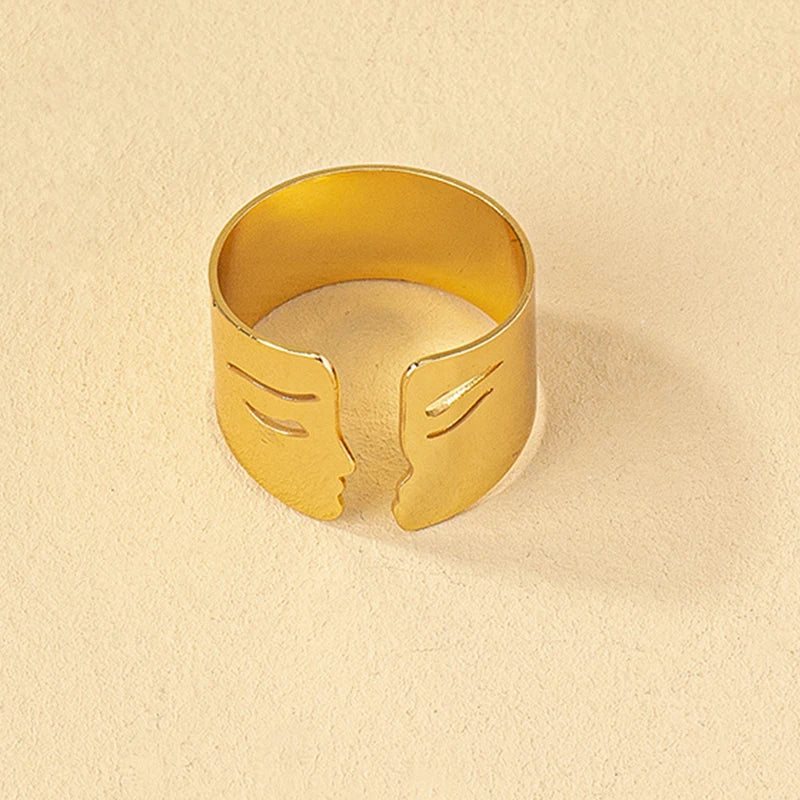 Adjustable Gold Face Motif Ring