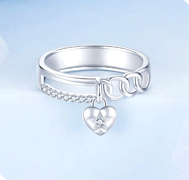 Sterling Silver Heart Star Ring