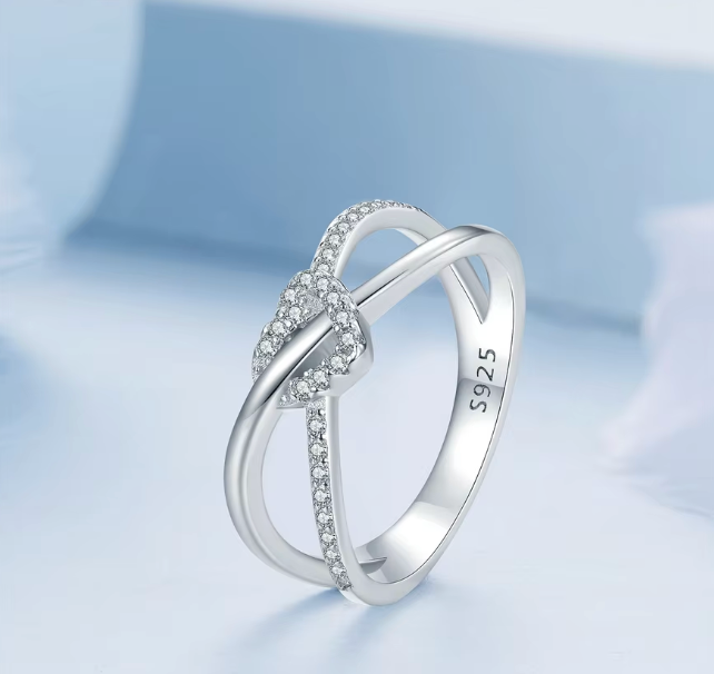 Silver Twisted Knot Heart Ring