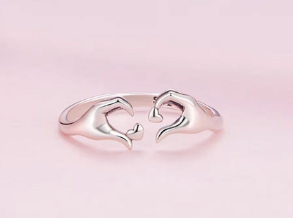 Sterling Silver Hand Heart Ring