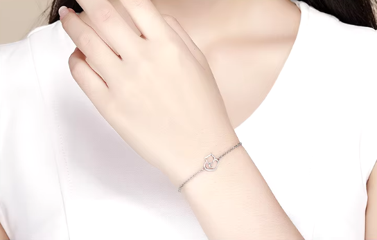 Silver Heart Cat Bracelet