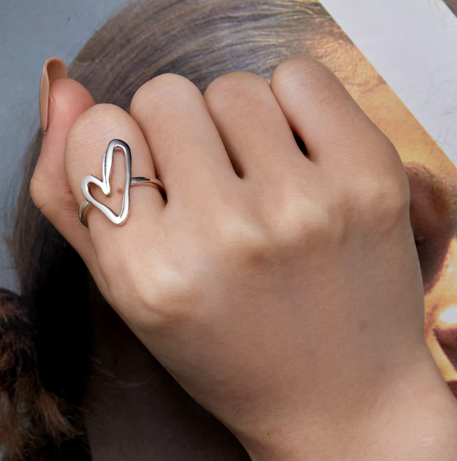 Silver Heart Open Ring