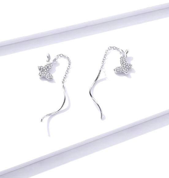 Silver Butterfly Dangle Earrings