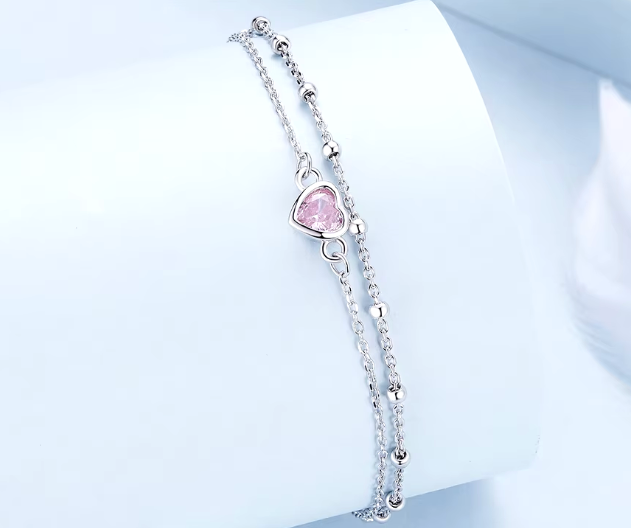 Pink Crystal Heart Bracelet