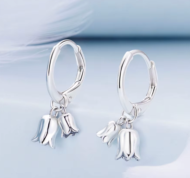 Silver Tulip Hoop Earrings