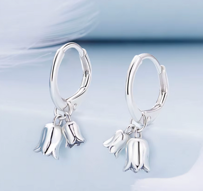 Silver Tulip Hoop Earrings