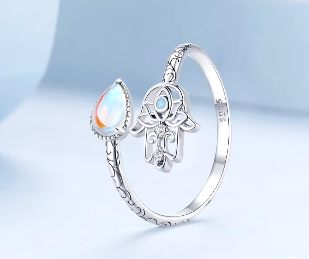 Hamsa Hand Moonstone Ring