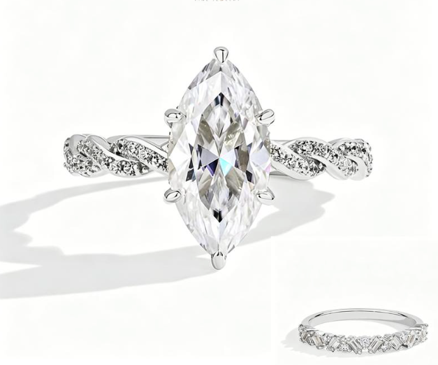 Marquise Cut Twisted CZ Ring Set