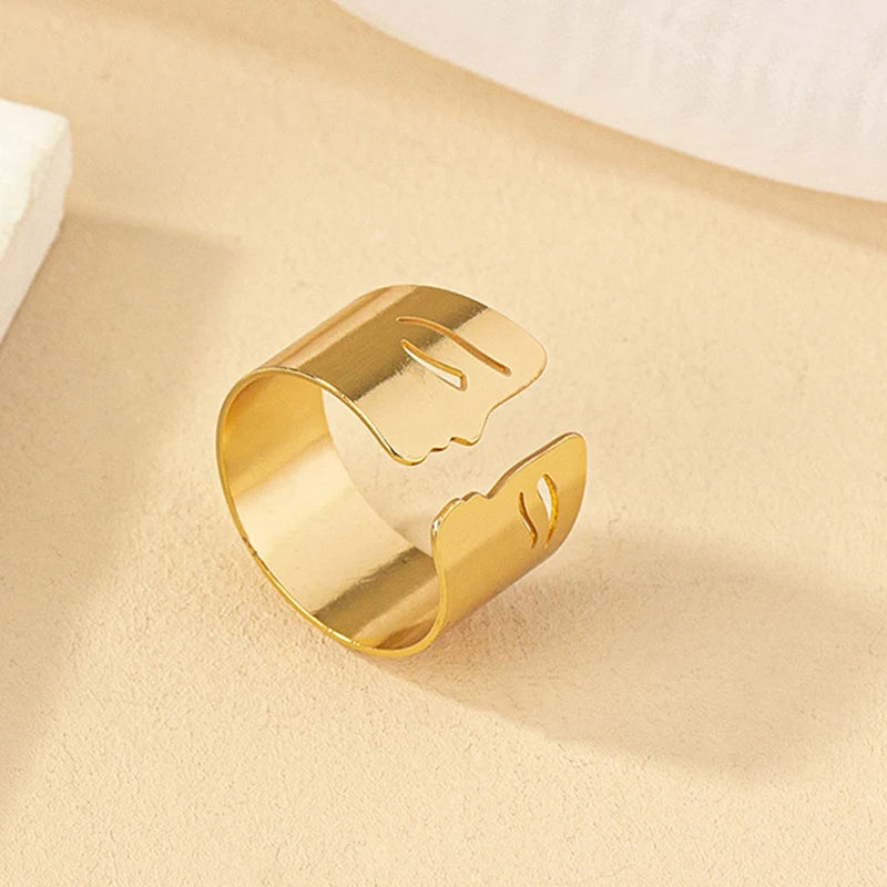 Adjustable Gold Face Motif Ring