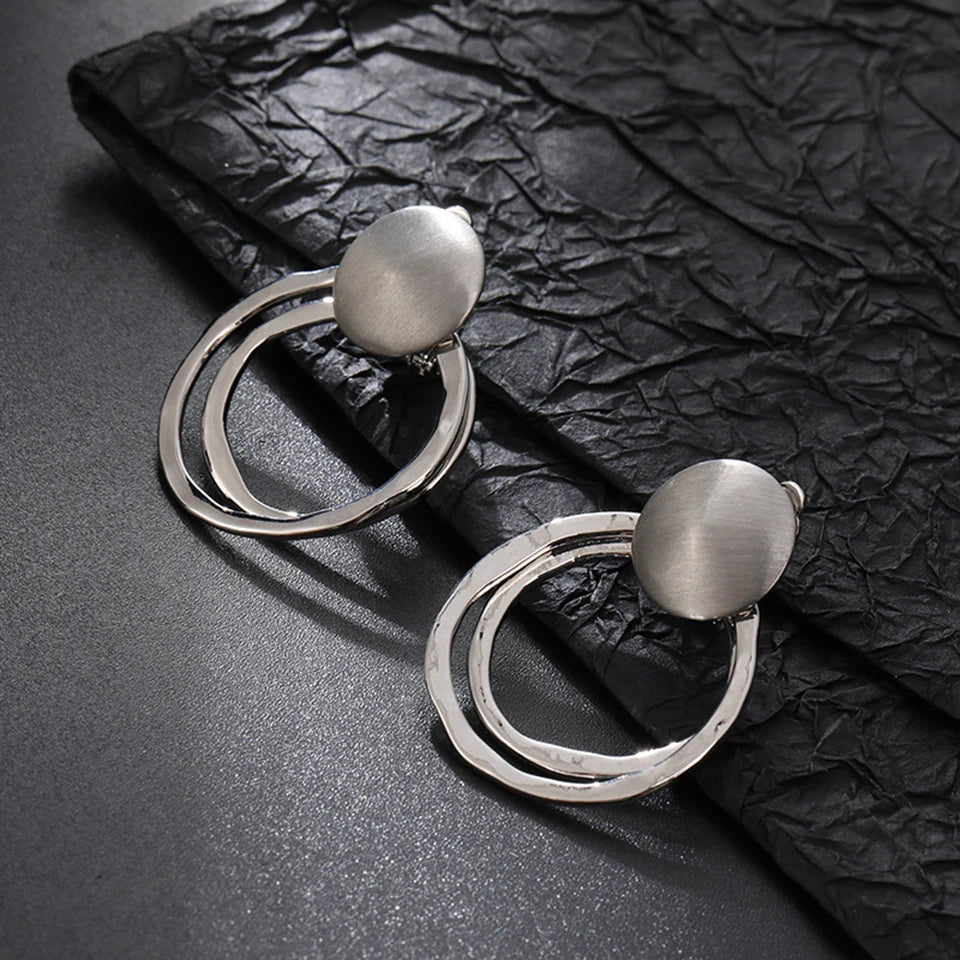 Large Double Circle Clip Earrings