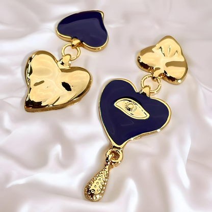 Asymmetric Heart Shaped Evil Eye Earrings