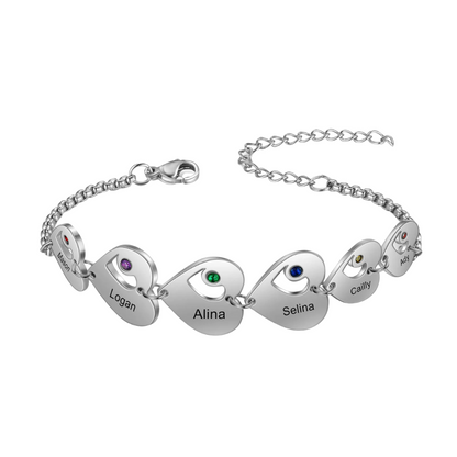 Custom Birthstone Heart Name Bracelet