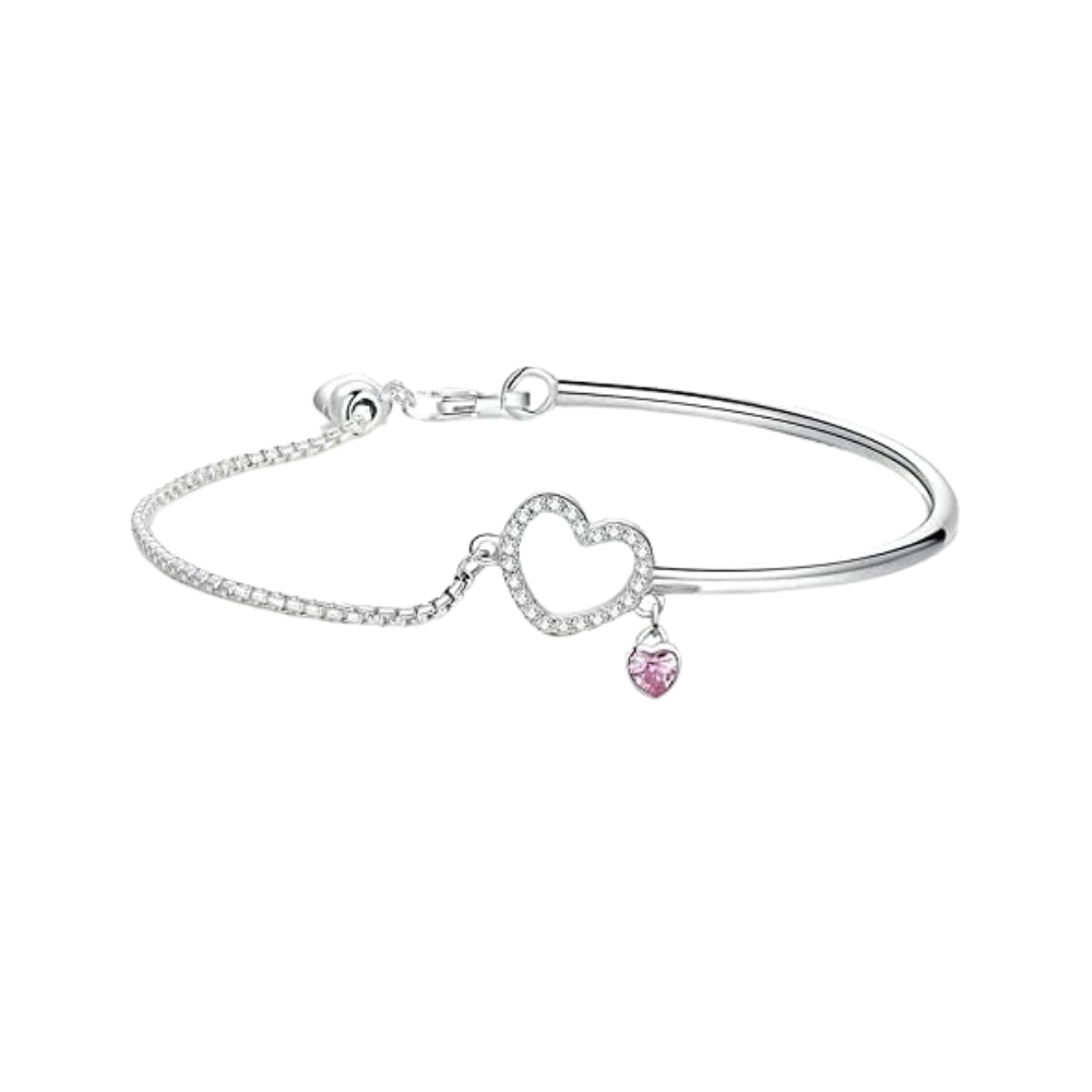 Sterling Silver Pink Heart Bracelet