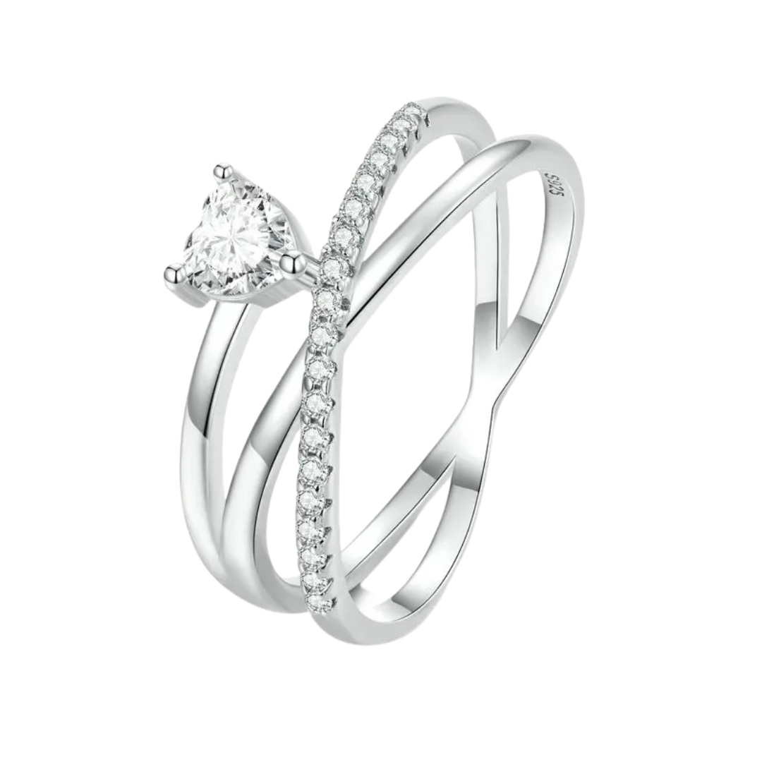 Silver Heart Crossover Ring