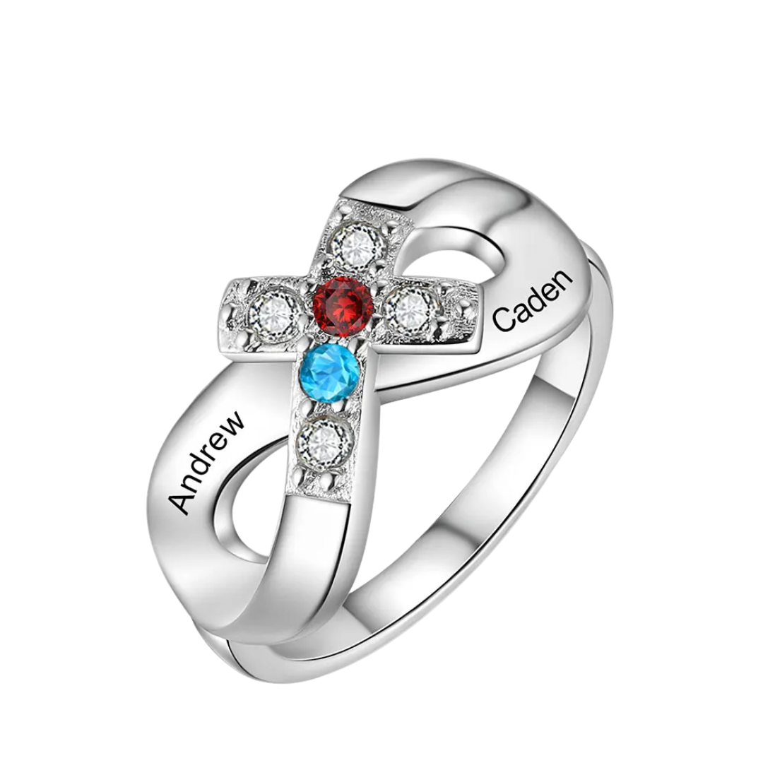 Custom Infinity Cross Birthstone Ring