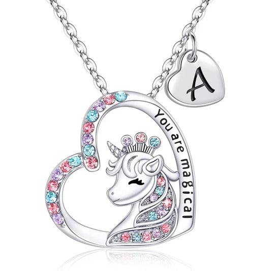 Unicorn Heart Initial Necklace