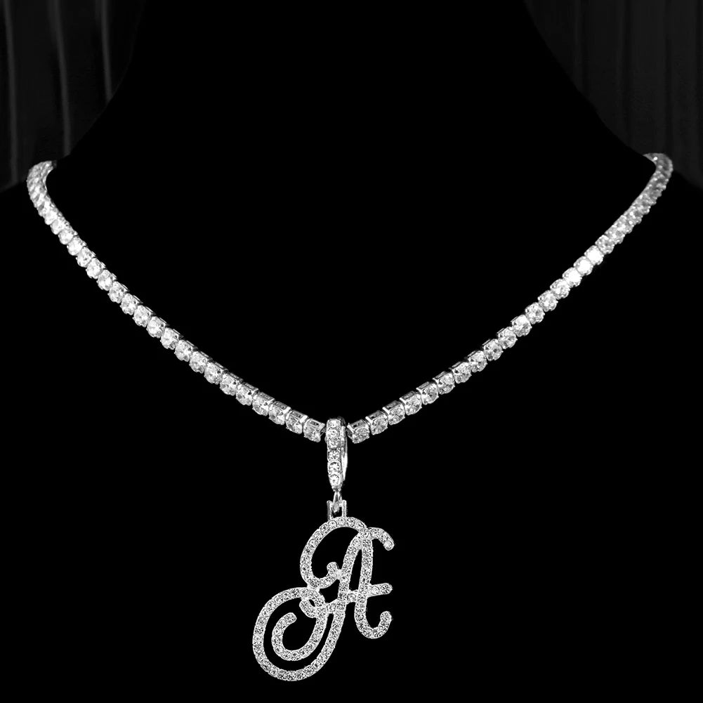 Crystal Cursive Initial Necklace