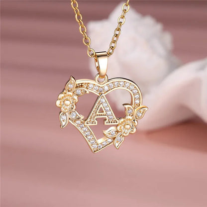 A-Z Flower Heart Necklace