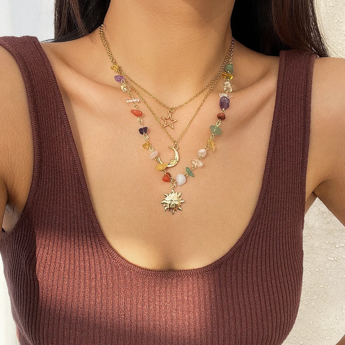 3 PCS Boho Stone Necklace