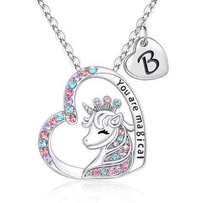 Unicorn Heart Initial Necklace