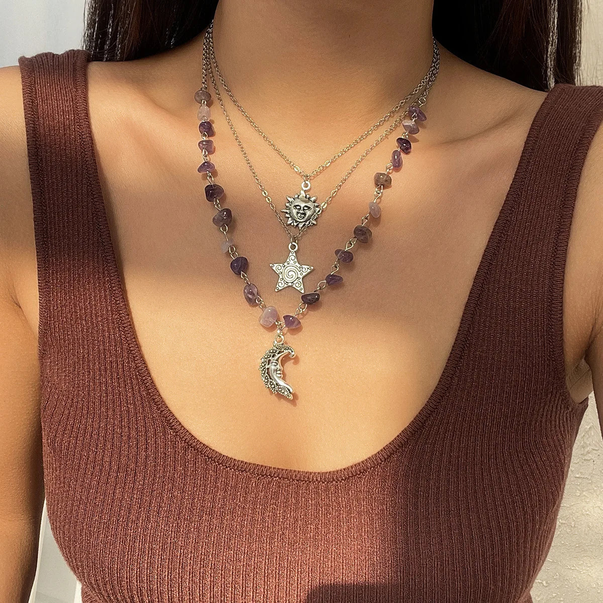 3 PCS Boho Stone Necklace