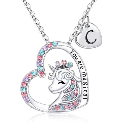 Unicorn Heart Initial Necklace