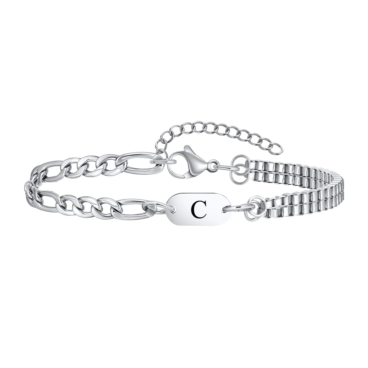 Silver Initial Unisex Bracelet