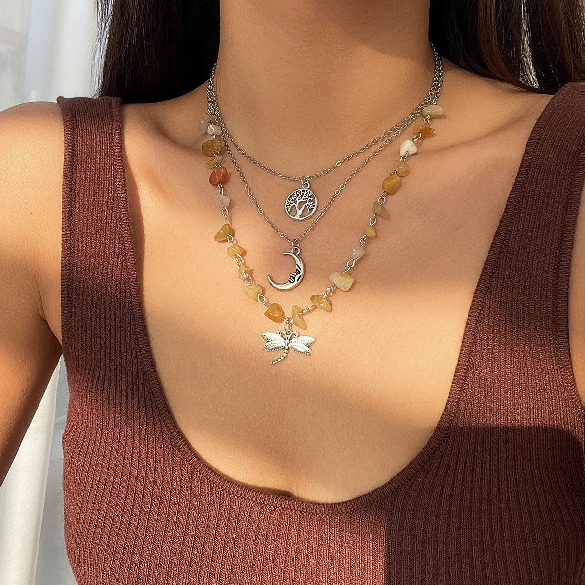 3 PCS Boho Stone Necklace