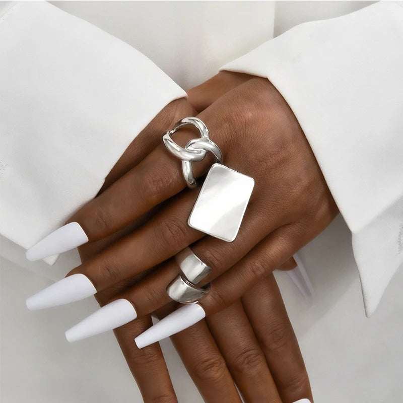 3 PCS Bold Statement Gold Ring Set