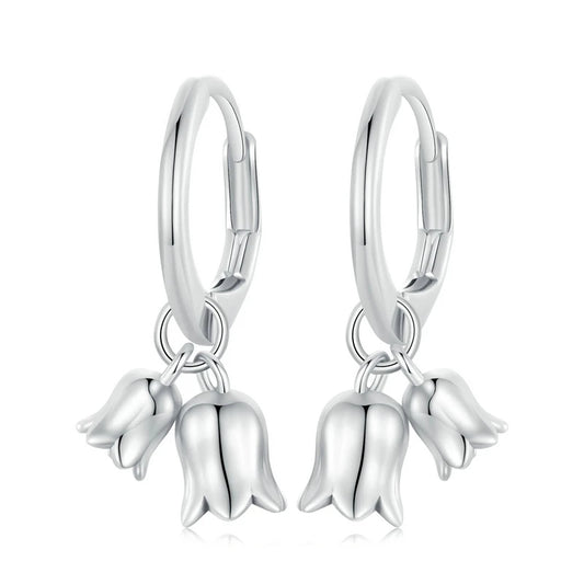 Silver Tulip Hoop Earrings