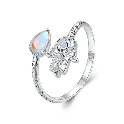 Hamsa Hand Moonstone Ring